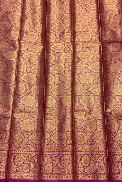 Vegan Silk Saree Mustard Colour with Copper and Pink Border