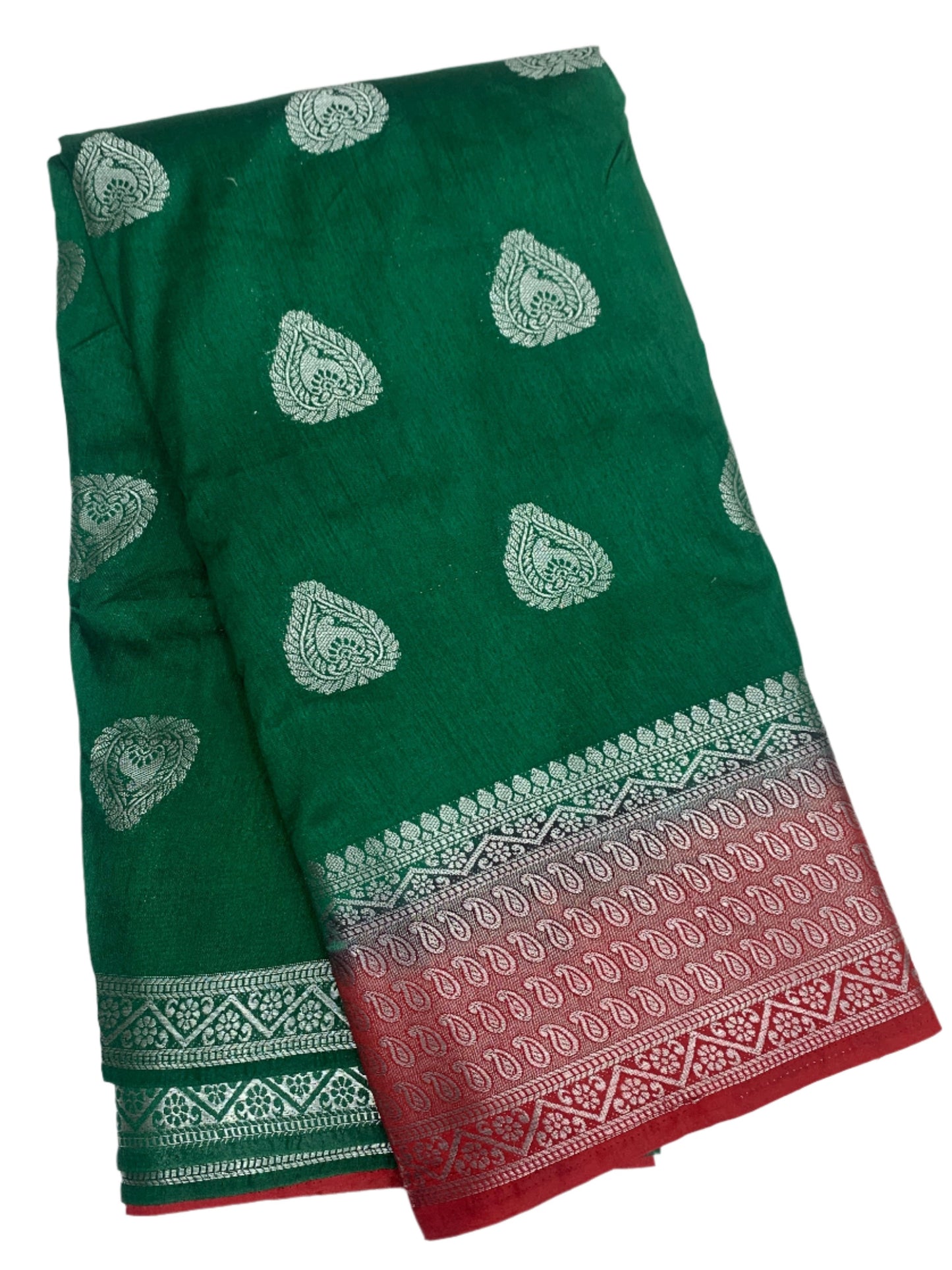 Tussar Saree Colour Green Colour with Red Border