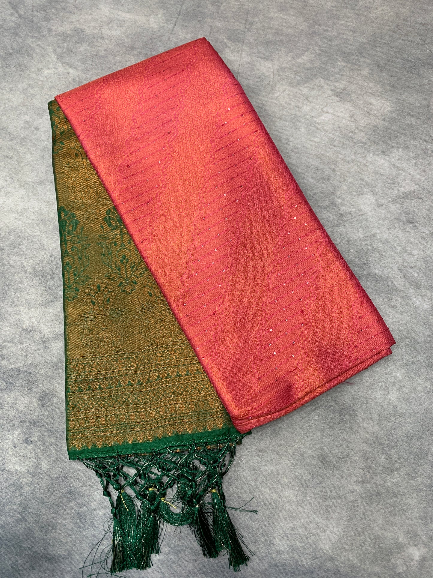 Soft Silk Saree Light Pink Colour and Stone Work with Green Colour Pallu