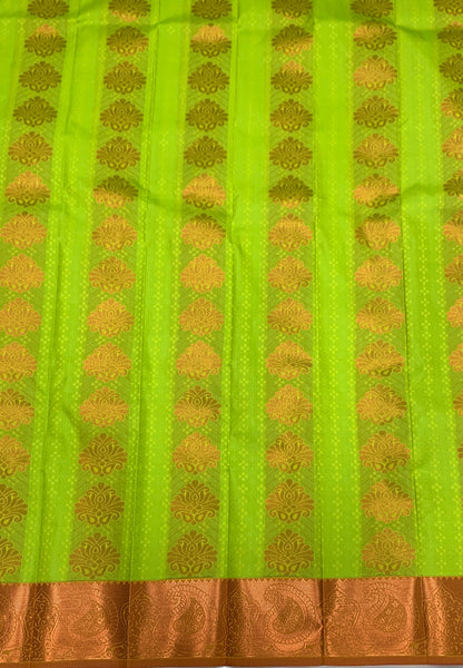 Vegan Silk Saree Apple Green Colour with Copper Border