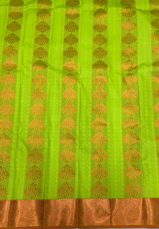 Vegan Silk Saree Apple Green Colour with Copper Border