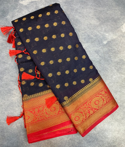 Crepe Saree Block Colour with Red Border