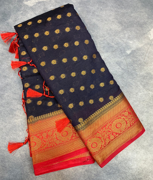 Crepe Saree Block Colour with Red Border