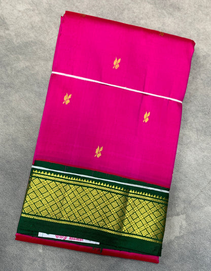 Pure Kanchipuram Silk Saree Pink Colour with Green Border