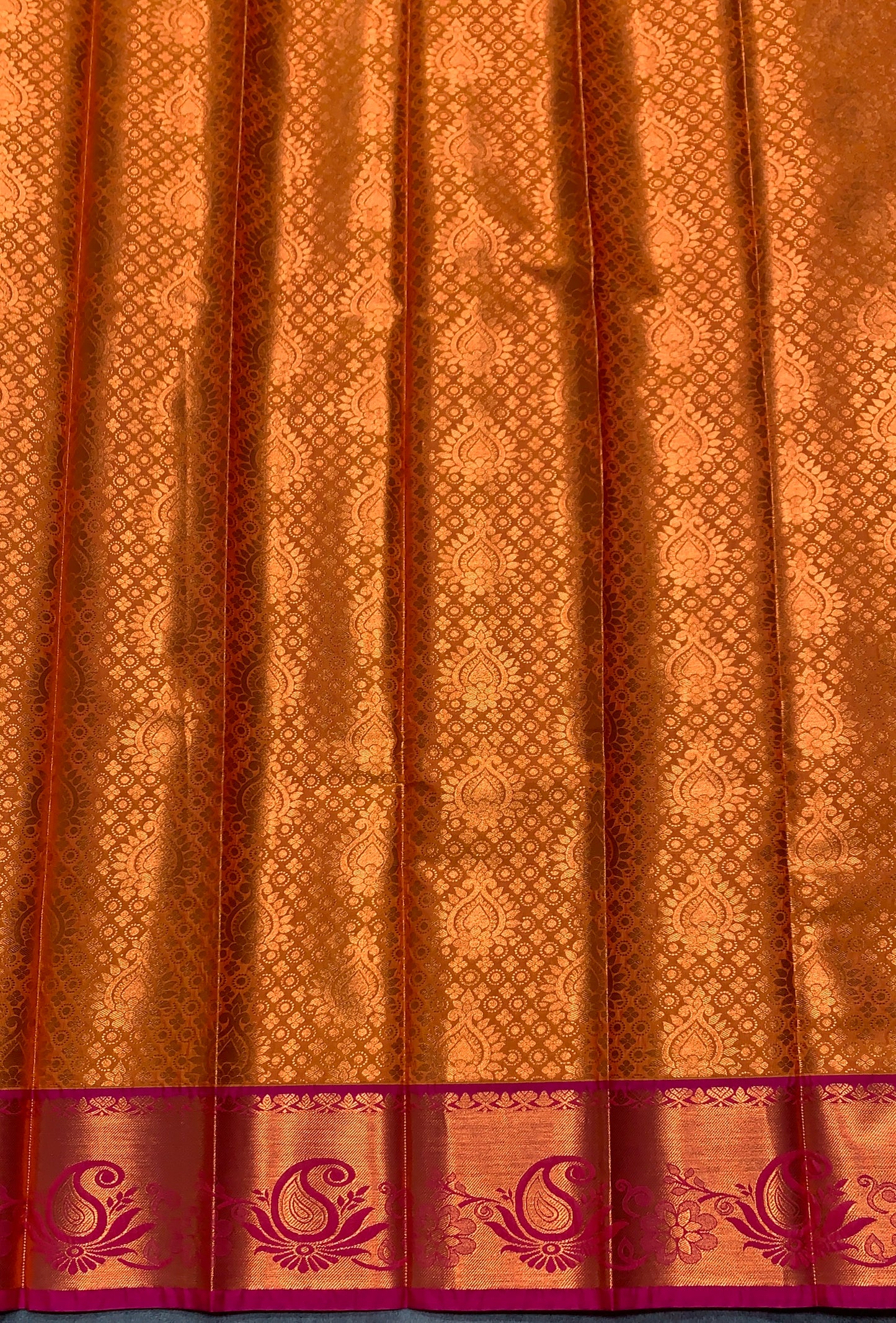 Vegan Silk Saree Golden Yellow Colour with Pink and Copper Border