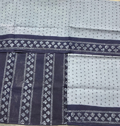Chettinad Sungudi Cotton Gray Colour with Navy Blue Colour Border