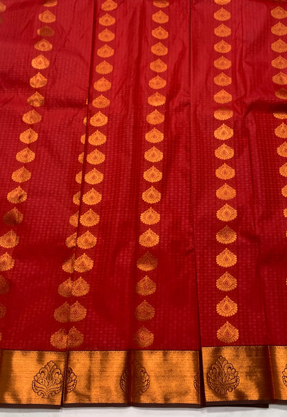 Vegan Silk Saree Red shade with Copper Border