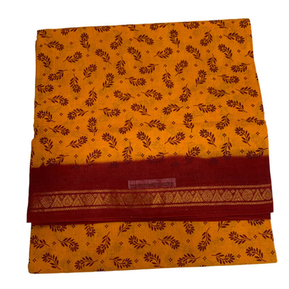 9 yards Cotton Saree Mango Yellow Colour with Maroon Border
