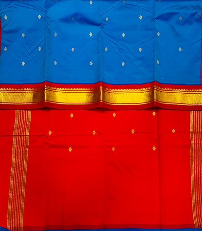 Pure Kanchipuram Silk Saree Blue shade with Maroon Border