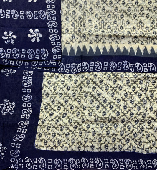 Chettinad Sungudi Cotton Off White Colour with Navy Blue Border