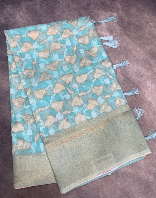 Banaras Katan Saree Sapphire Colour with Katan Work Border