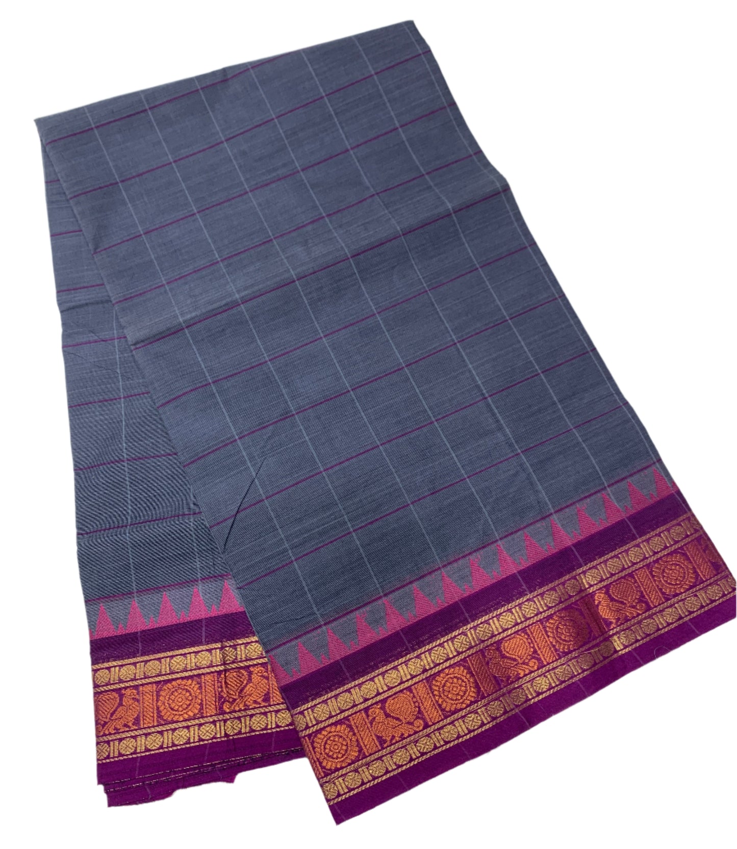 Chettinad Cotton Saree Dual Shade With with Magenta Border