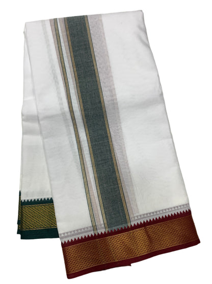 10X6 Cotton Dhoti White Colour with Maroon and Green Border