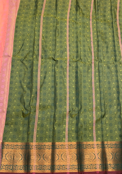 Synthetic Cotton Saree Peach Colour with Copper Border