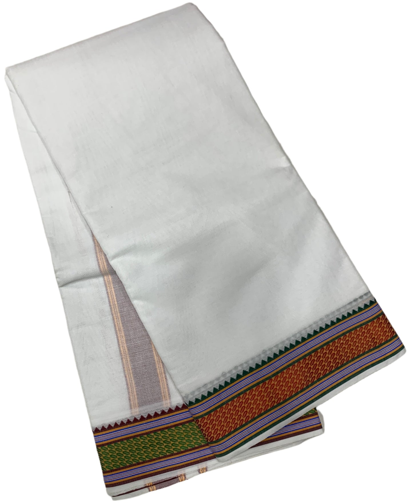 10X6 Cotton Dhoti White Colour with Red and Green Border