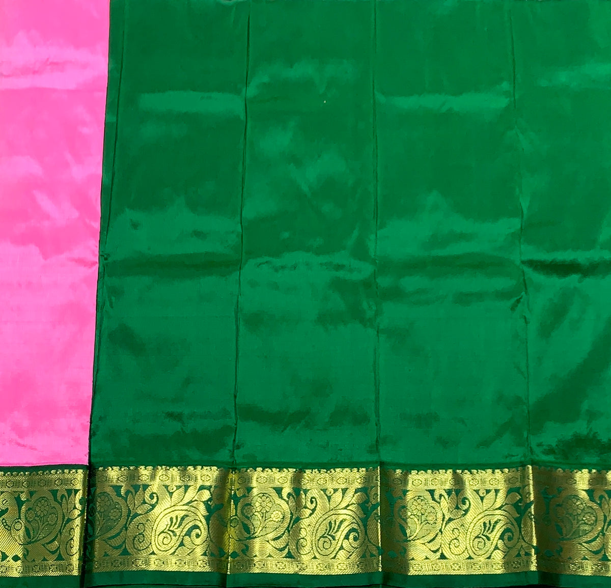 Rose Pink Shade Pure Kanchipuram Kids Pattu Pavadai with Contrast Border for Newborn to 2 Years