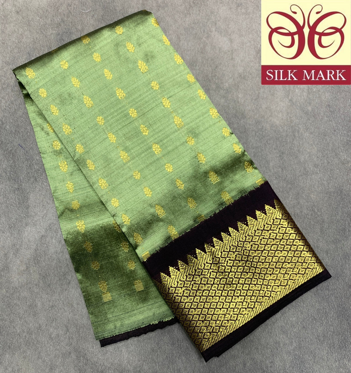 Pista Green Shade Pure Kanchipuram Kids Pattu Pavadai with Contrast Border for Newborn to 2 Years