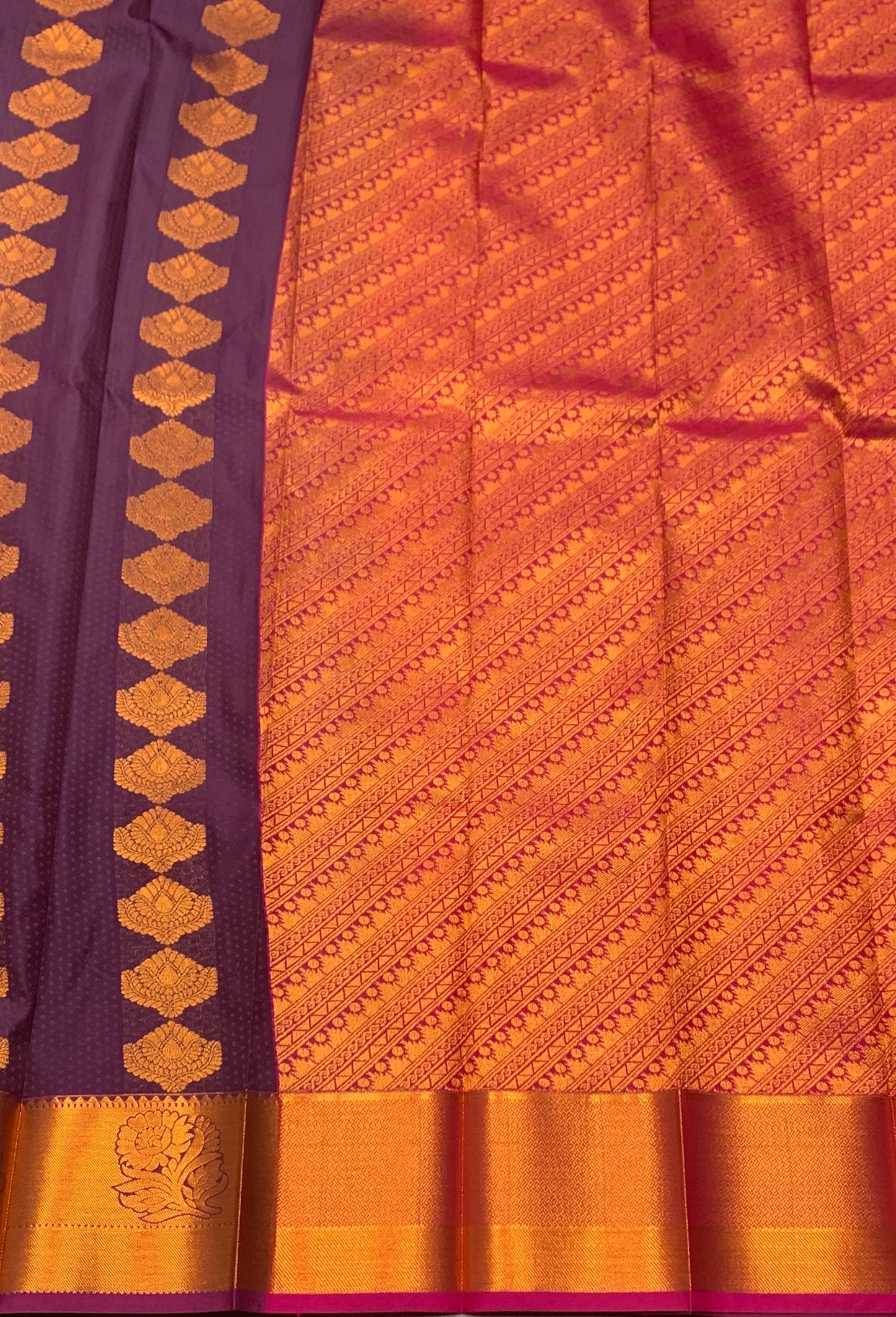 Vegan Silk Saree Violet Colour Saree with Copper Border