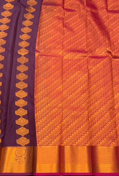 Vegan Silk Saree Violet Colour Saree with Copper Border