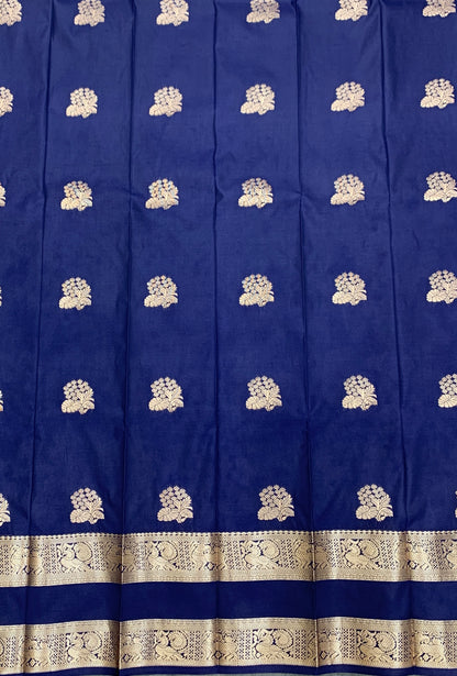 Soft Silk Casual Saree Navy Blue Colour with Rettai Pettu Border