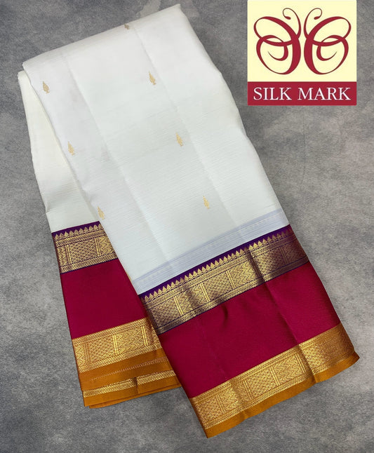 Pure Kanchipuram Silk Saree Off White Colour with Rettai Pettu Border