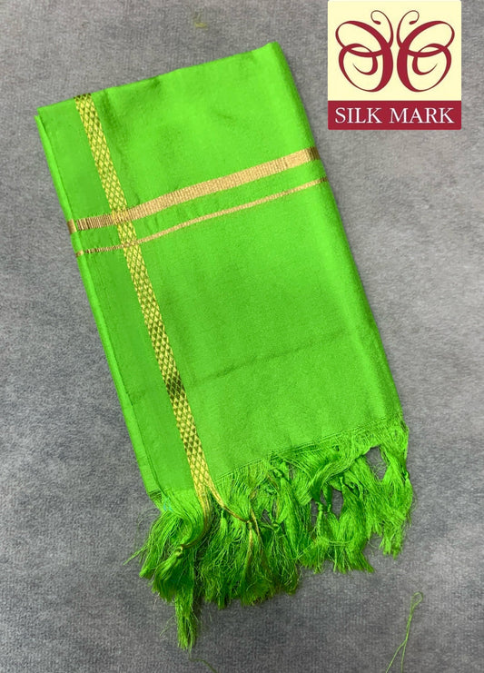 2 Mulam Silk Pooja Towel Apple Green Colour