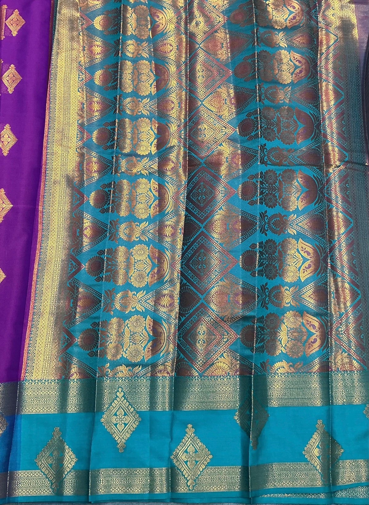 Soft Silk Casual Saree Purple Colour with Rettai Rama Green Colour Border