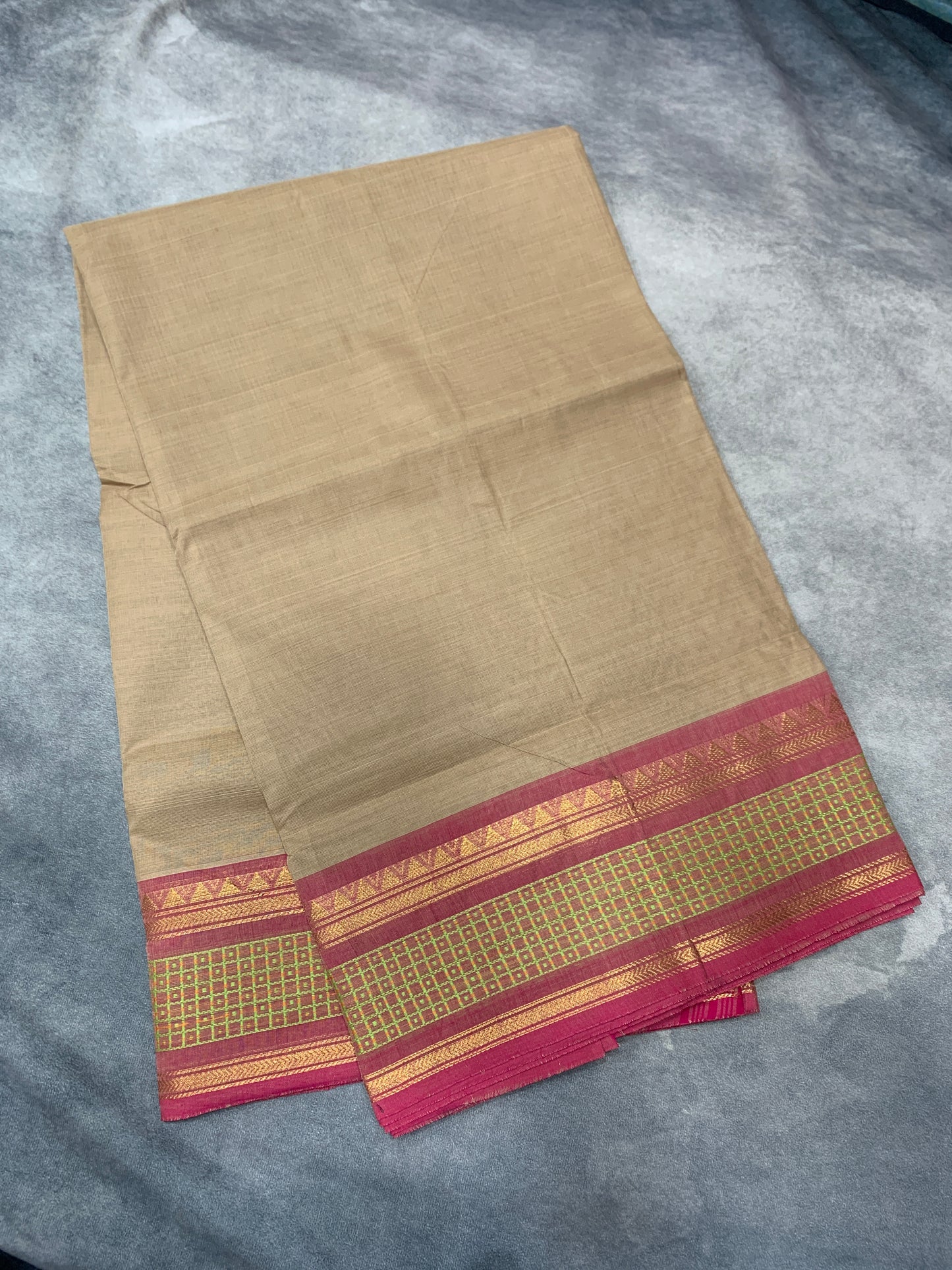 Chettinad Cotton Saree Sandal Colour with Light Pink Border