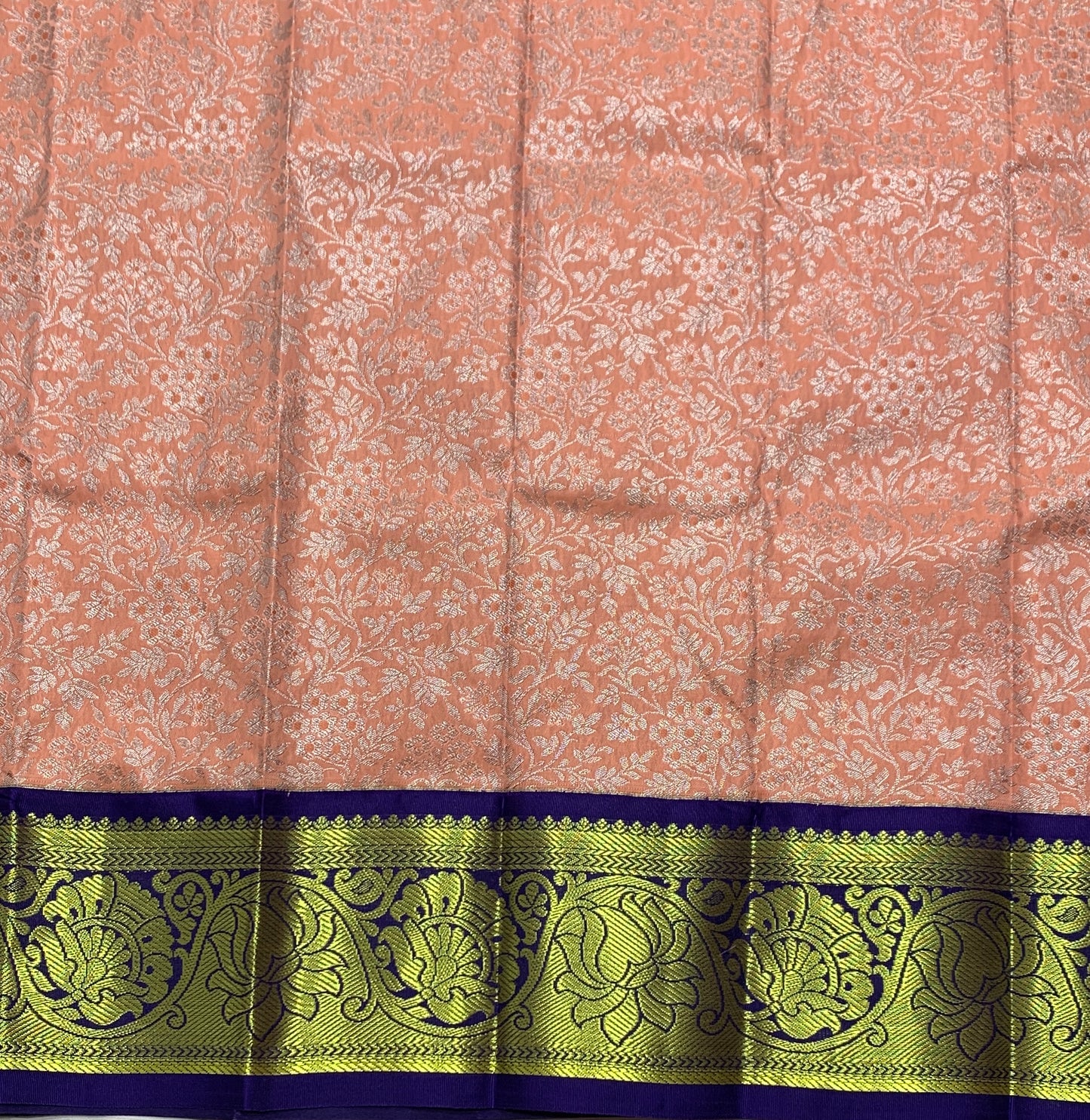 Light Peach Shade Vegan Silk Kids Pattu Pavadai with Contrast Border for Newborn to 2 Years