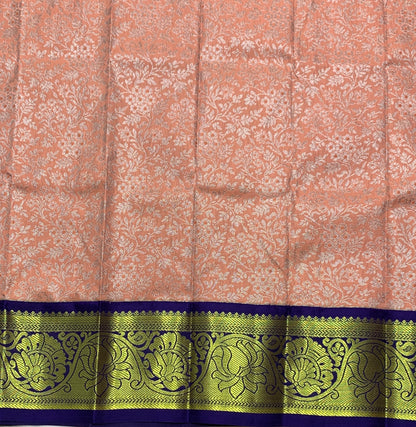 Light Peach Shade Vegan Silk Kids Pattu Pavadai with Contrast Border for Newborn to 2 Years