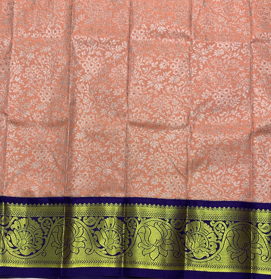 Light Peach Shade Vegan Silk Kids Pattu Pavadai with Contrast Border for Newborn to 2 Years