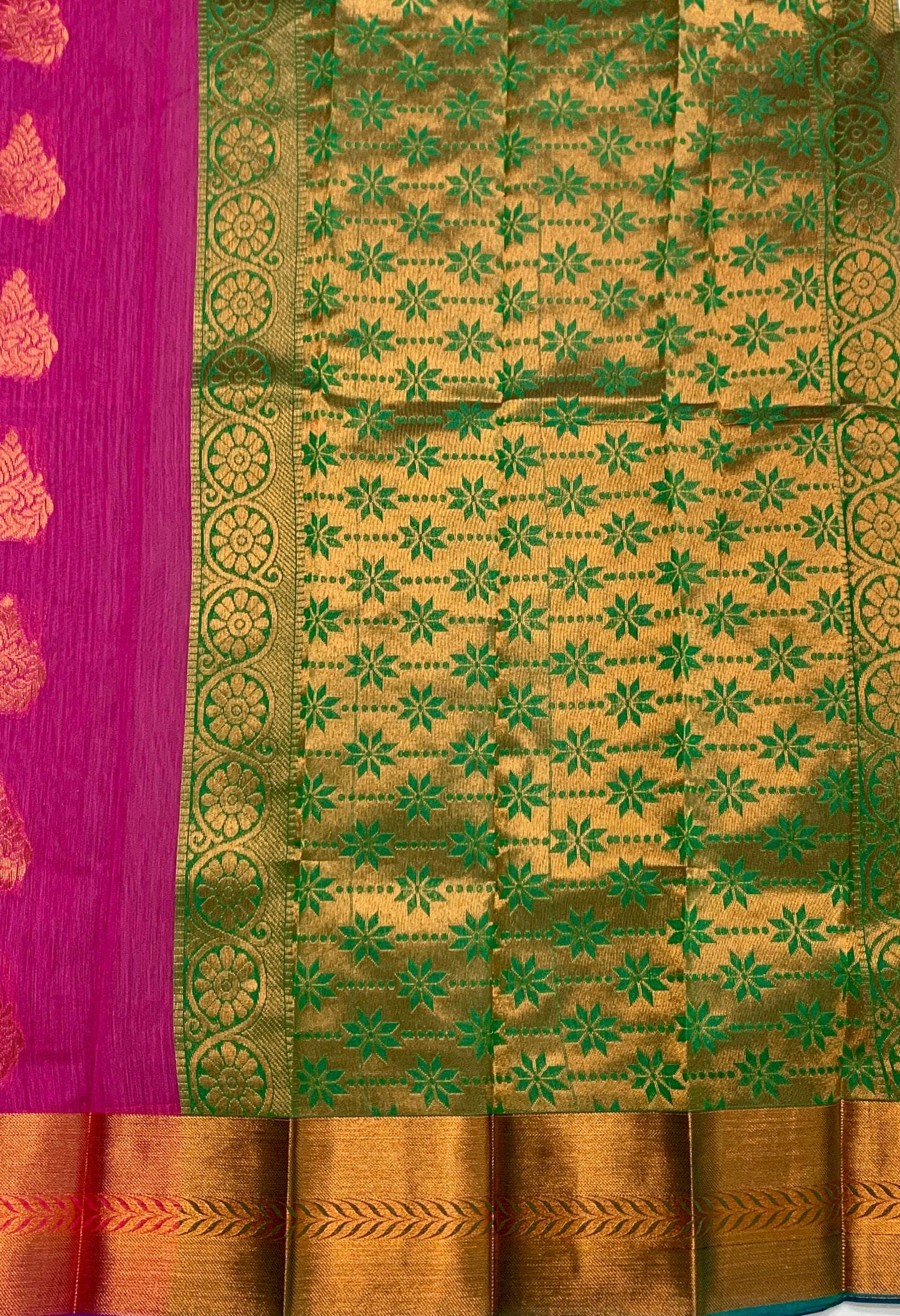 Rose Shade Silk Cotton Saree with Copper Zari Border