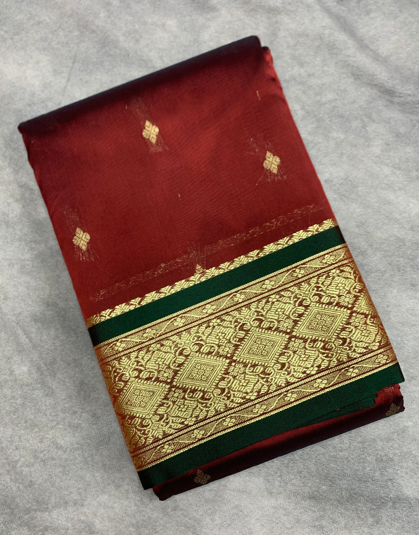 Brown Colour Saree with Golden and Green Border