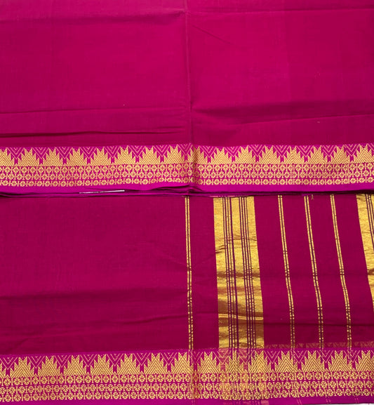 Chettinad Cotton Saree Pink Colour with Gopuram Design Border