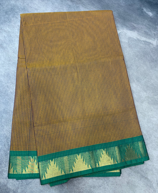 9 yards Cotton Saree Dual Shade with Green Border