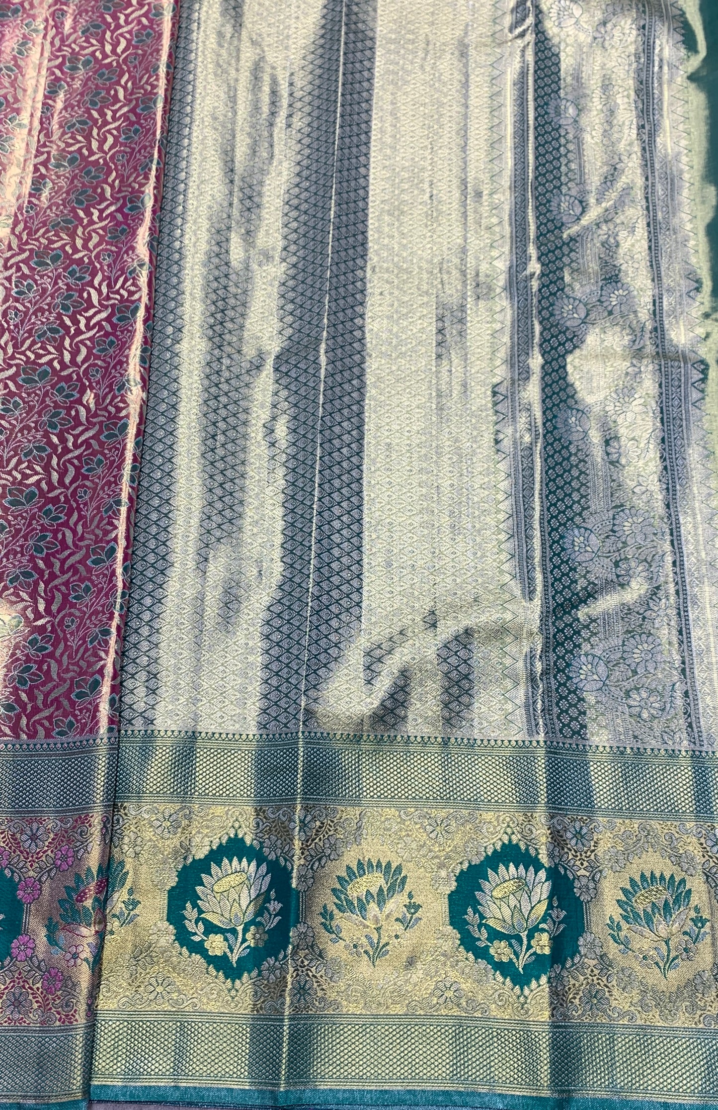 Semi Silk Saree Pinkish Gold Colour with Sapphire Border