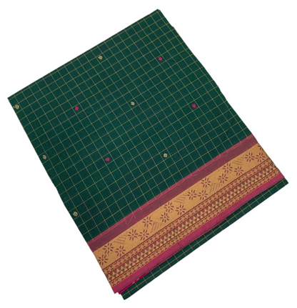 Chettinad Cotton Saree Green Shade with Brown Border