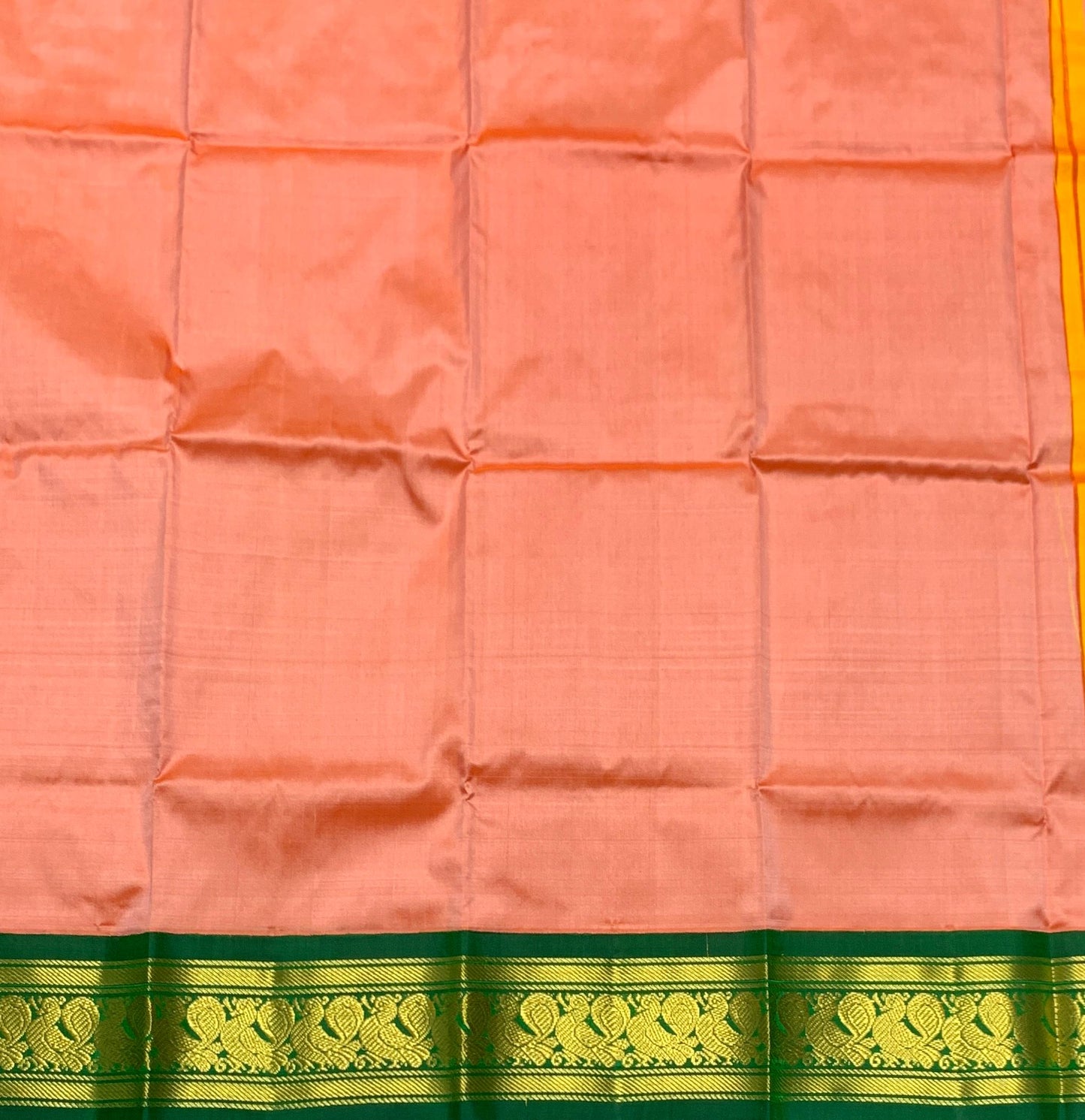 Peach Shade Pure Kanchipuram Kids Pattu Pavadai with Contrast Border for age 2 to 5