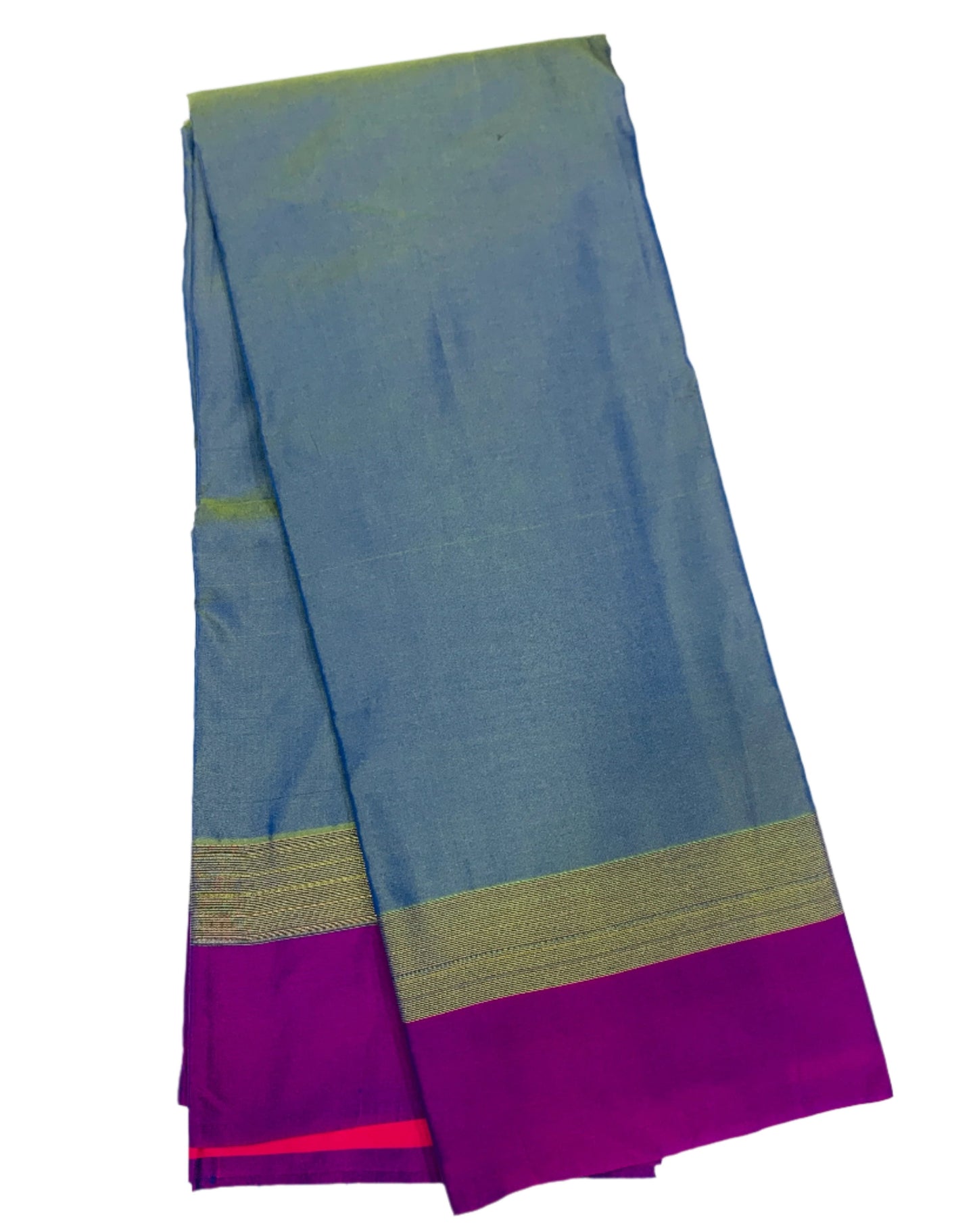 Arani Silk Saree Peacock Blue Colour with Purple and Golden Zari Border