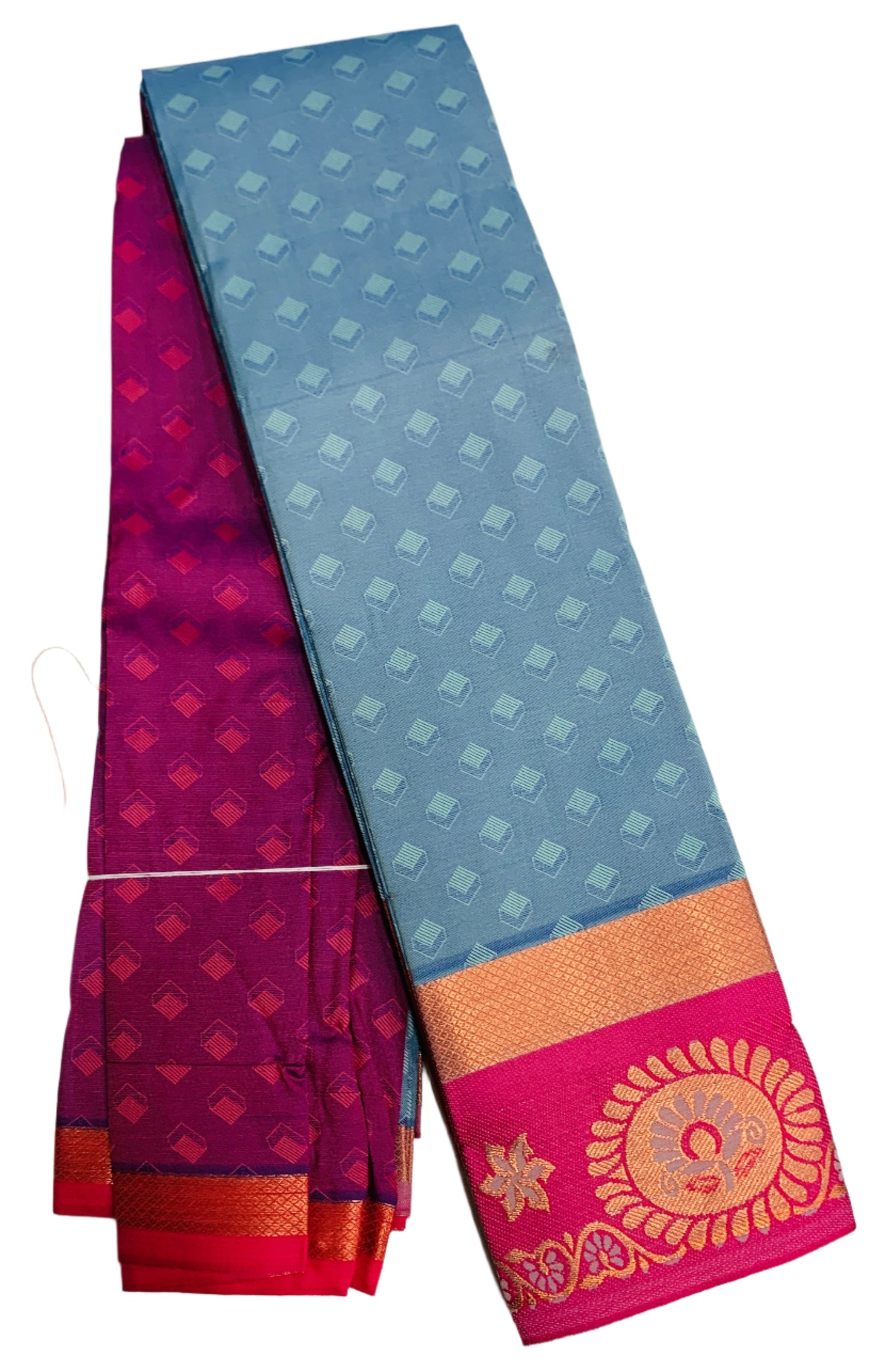 Synthetic Cotton Saree Light Blue Shade with Pink Border