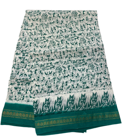 Chettinad Sungudi Cotton White Colour with Printed Saree