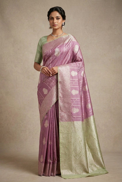 Soft Silk Casual Saree Onion Pink with Sliver Zari Border