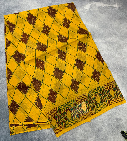 Chettinad Sungudi Cotton Mustard Colour with Checked Design