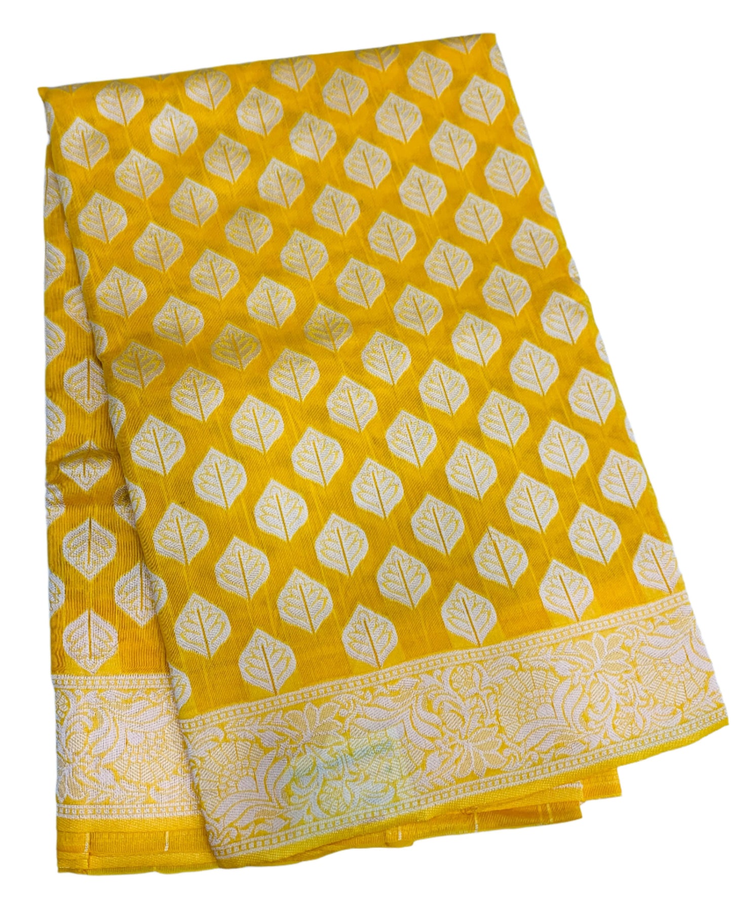 Banaras Katan Saree Yellow Colour with Katan Work Border