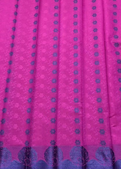 Purple Colour silk cotton Saree with Blue Border