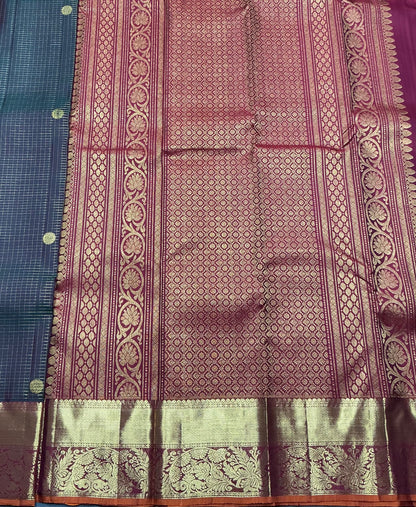 Pure Kanchipuram Silk Saree Dual Tone Colour with Korvai Metallic Golden zari Border