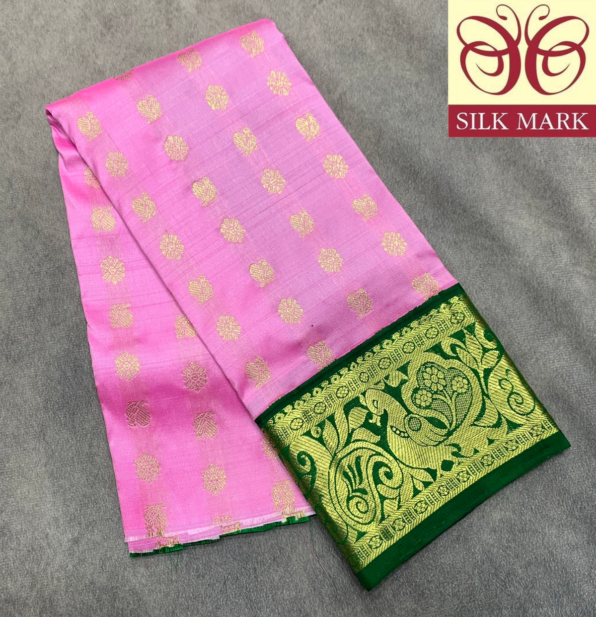 Rose Pink Shade Pure Kanchipuram Kids Pattu Pavadai with Contrast Border for Newborn to 2 Years