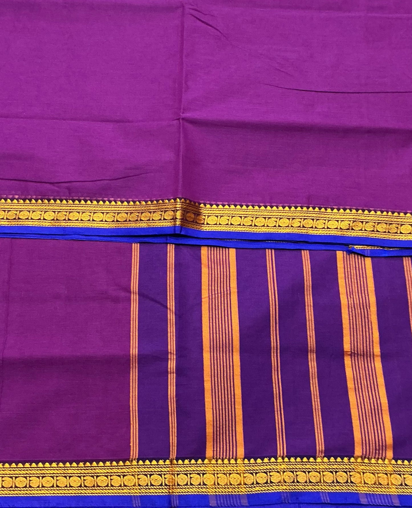 Chettinad Cotton Saree Magenta Colour with Blue Colour with Thread Work Border