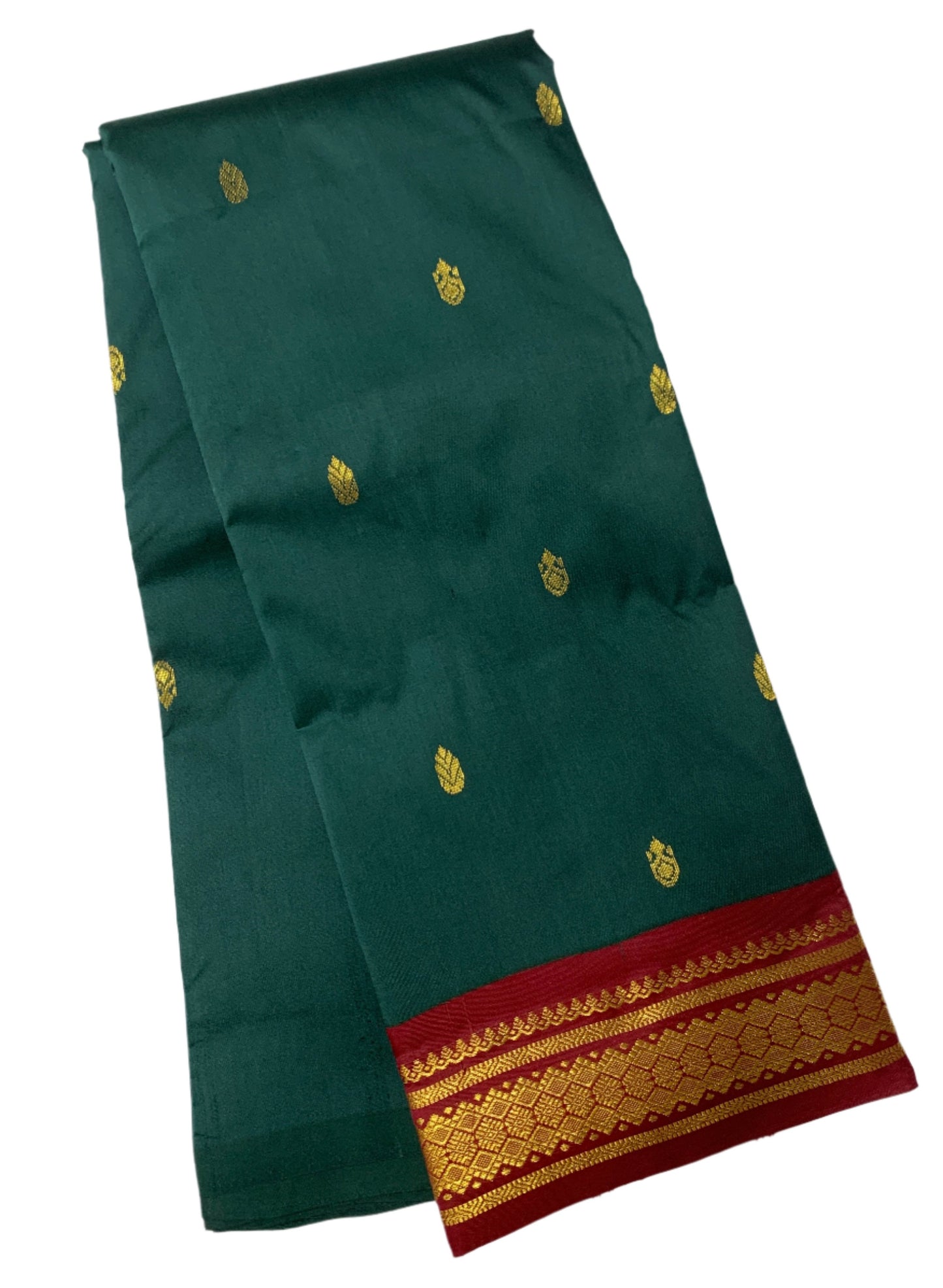 Pure Kanchipuram Silk Dark Green Colour with Brown Border