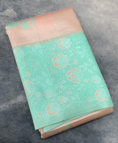 Art Silk Saree Light Peach Colour with Sapphire Colour Border